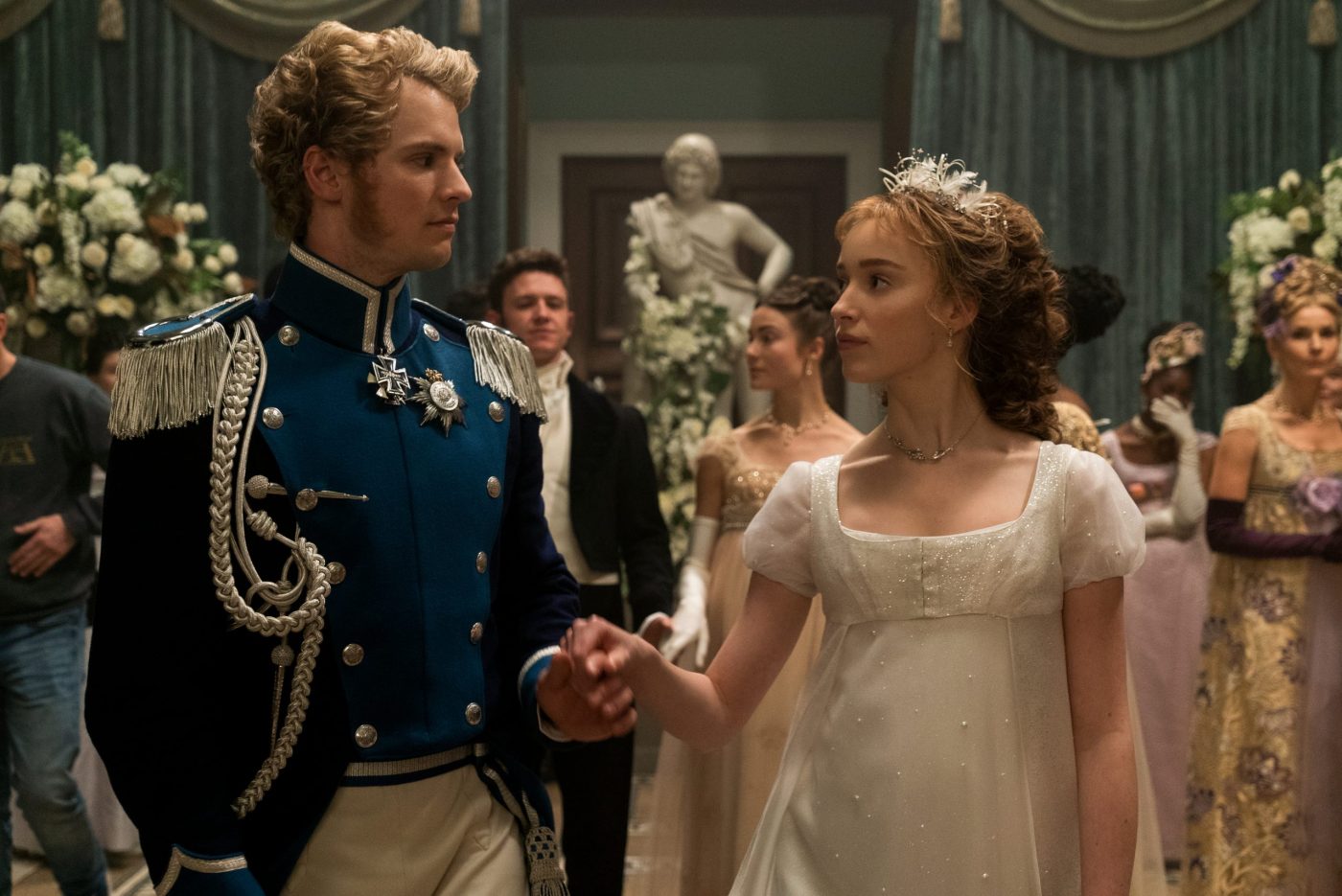 Freddie Stroma as Prince Friedrich with Phoebe Dynevor as Daphne Bridgerton in Bridgerton Season 1 Episode 3