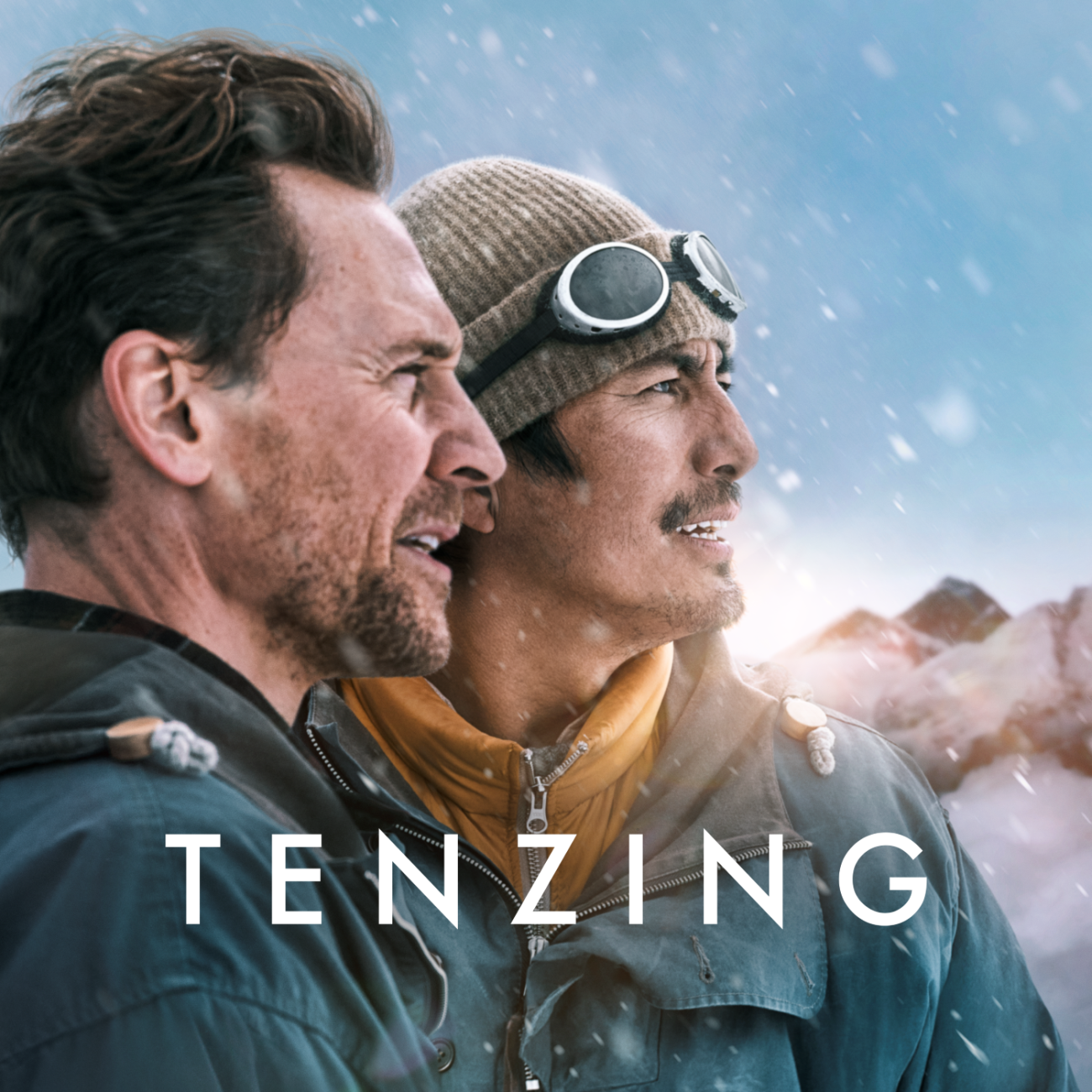 Tom Hiddleston as Edmund Hillary and Genden Phuntsok as Tenzing Norgay in the historical drama Tenzing.