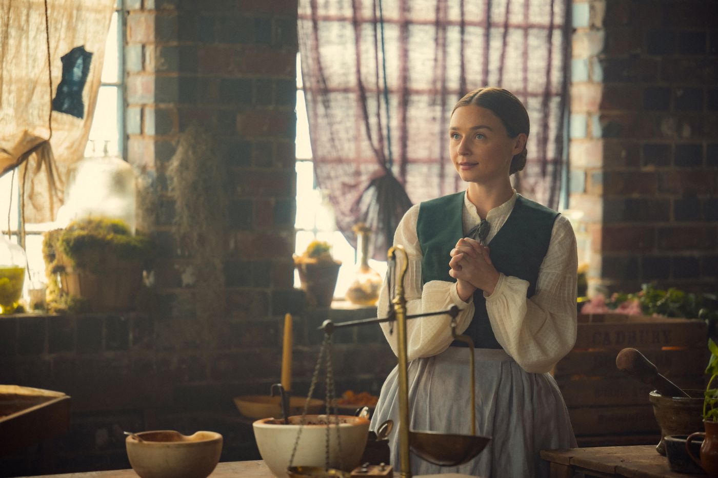 Jessica Barden as Maria Cadbury in a workshop in The Cadburys